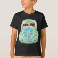 Hippies Dachshund em Seu Carro do Amor Florido