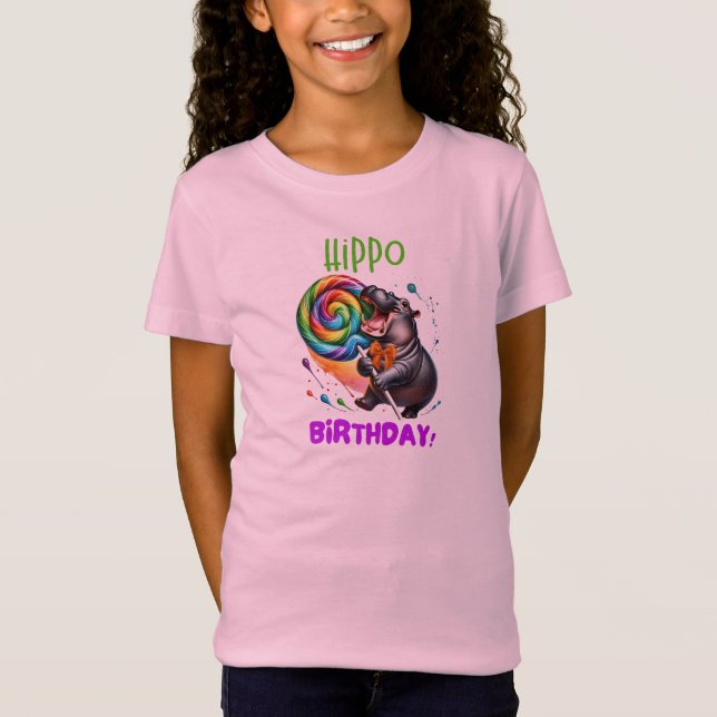 Camiseta Hippo Birthday Cheerful, Colorida Nadadora | (Frente)