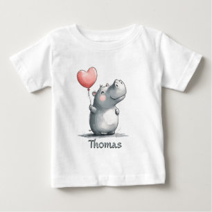 Camiseta Hippo Bonito com Ilustração de Balão de Coração