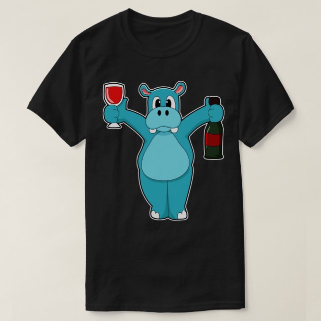 Camiseta Hippo com Vidro de Garrafa de Vinho (Frente do Design)