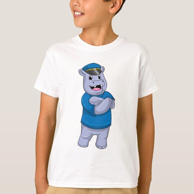 Camiseta Hippo como agente da polícia com chapéu da polícia (Frente)