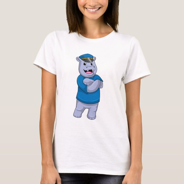 Camiseta Hippo como agente da polícia com chapéu da polícia (Frente)