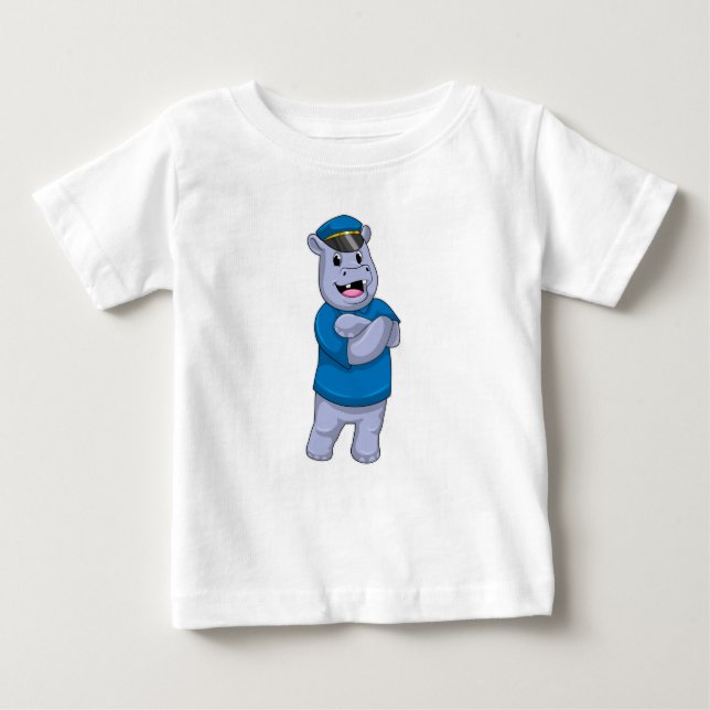 Camiseta Hippo como agente da polícia com chapéu da polícia (Frente)