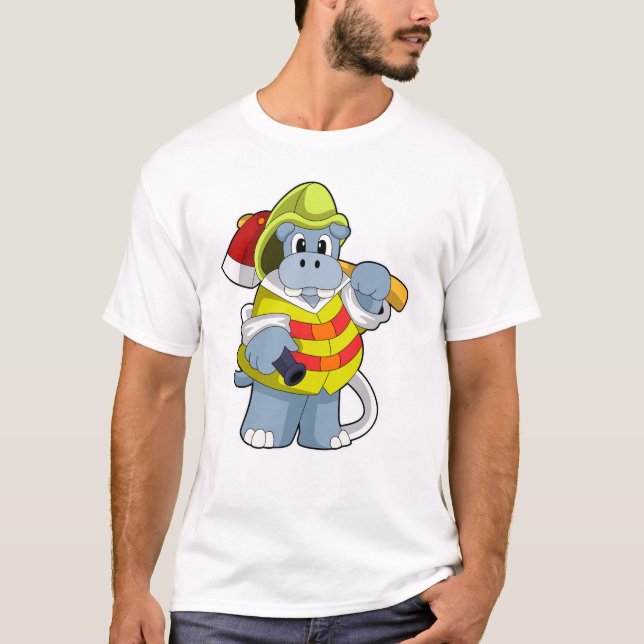 Camiseta Hippo como Bombeiro com Ax (Frente)