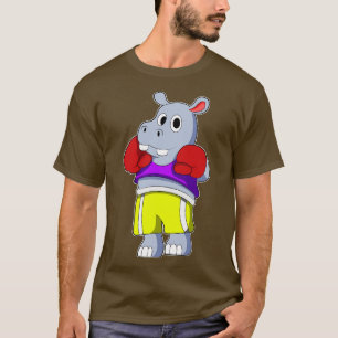 Camiseta Hippo como Boxer com luvas in a box