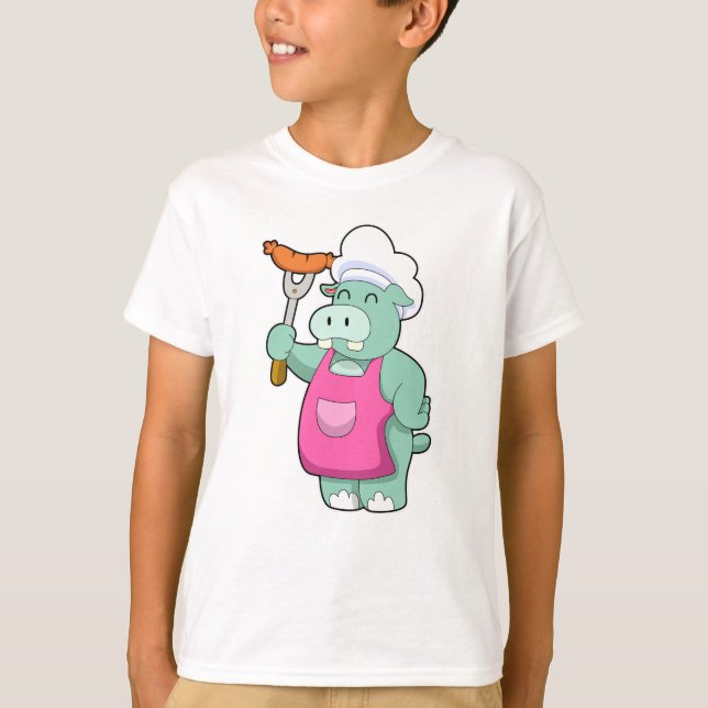 Camiseta Hippo como cozinheiro com salsicha (Frente)