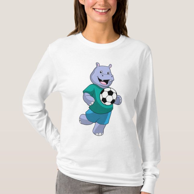 Camiseta Hippo como jogador de futebol com futebol (Frente)
