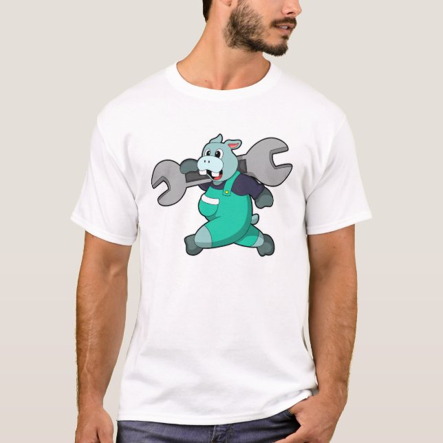 Camiseta Hippo como mecânico com chave inglesa (Frente)