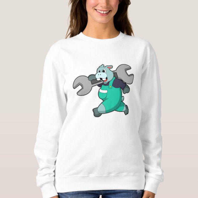 Camiseta Hippo como mecânico com chave inglesa (Frente)