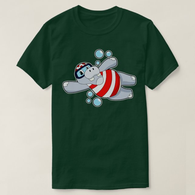 Camiseta Hippo Como Mergulhador Com Óculos De Nadação (Frente do Design)