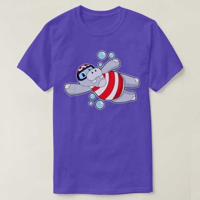 Camiseta Hippo Como Mergulhador Com Óculos De Nadação (Frente do Design)