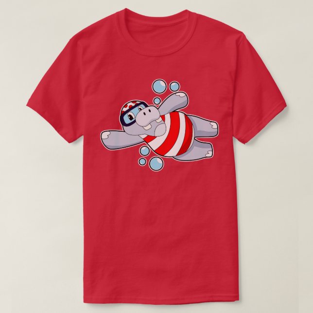 Camiseta Hippo como mergulhador com óculos de natação (Frente do Design)