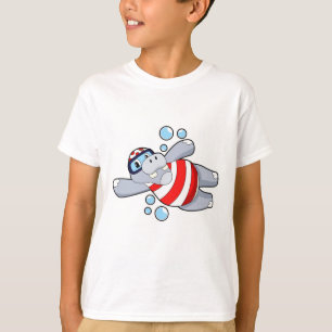 Camiseta Hippo como mergulhador com óculos de natação