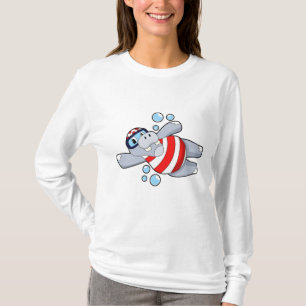 Camiseta Hippo como mergulhador com óculos de natação