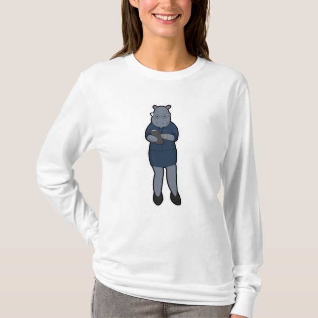 Camiseta Hippo como Secretário com Bloco de Notas e Caneta (Frente)