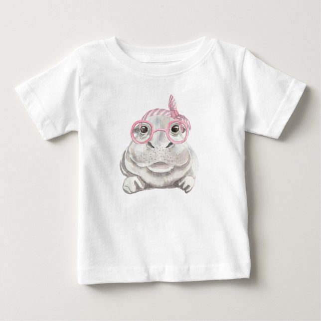 CAMISETA HIPPO DE CINZA CUTA COM CHAPA E COPA DE ROSA (Frente)