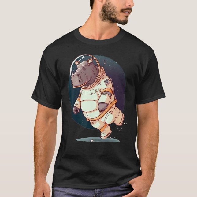 Camiseta Hippo do Espaço Exterior no Astronauta Galáxico Hi (Frente)