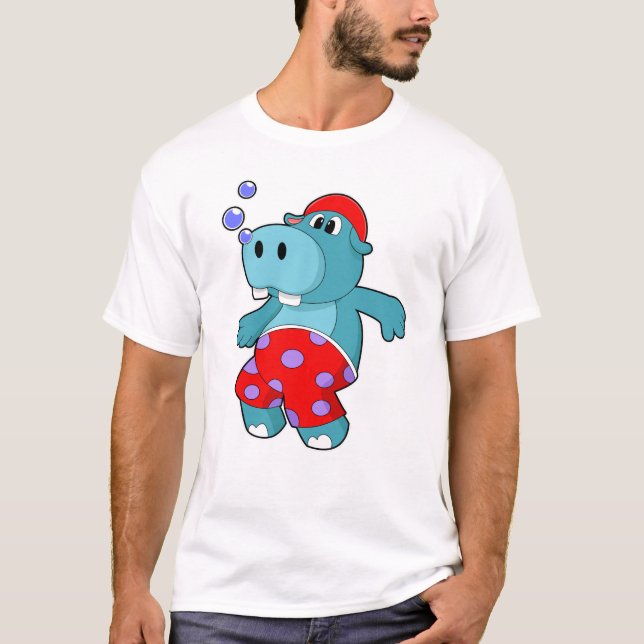 Camiseta Hippo em Nadar com troncos de Natação (Frente)