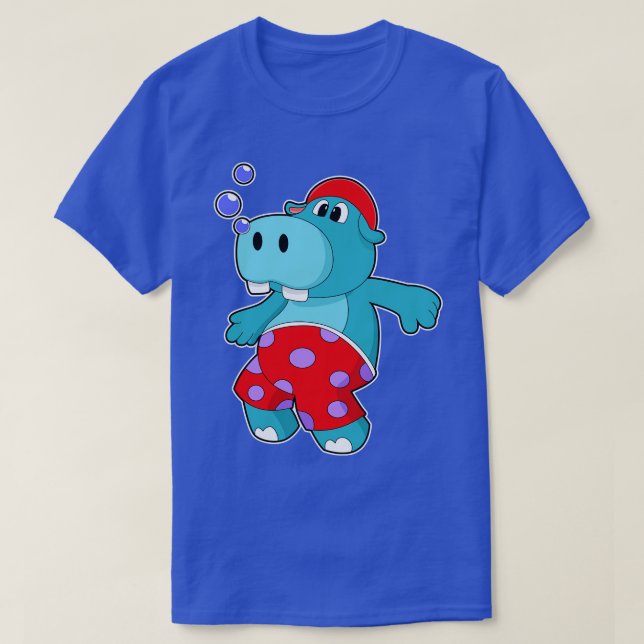 Camiseta Hippo em Nadar com troncos de Natação (Frente do Design)