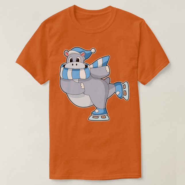 Camiseta Hippo Em Pé De Gelo Com Skates De Gelo (Frente do Design)
