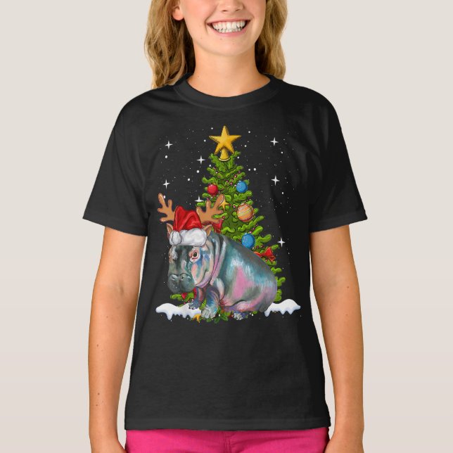 Camiseta Hippo Fiona Árvore de Natal Hippopotamus (Frente)