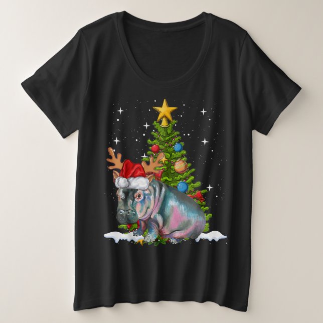 Camiseta Hippo Fiona Árvore de Natal Hippopotamus (Frente do Design)