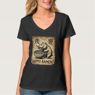 Camiseta Hippo Fofo Amante de Macarrão Arte Japonesa da Cav