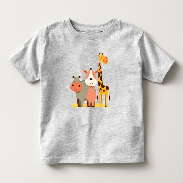 Camiseta Hippo Hugs e Girafa brilha Adorável Safari Baby (Frente)