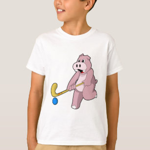 Camiseta Hippo no Hockey com taco de Hóquei