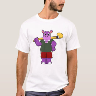 Camiseta Hippo no Hockey com taco de Hóquei