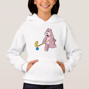 Camiseta Hippo no Hockey com taco de Hóquei