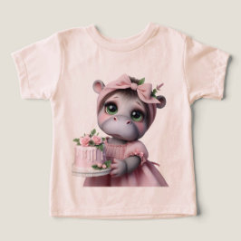 Camiseta Hippo num vestido cor-de-rosa com um bolo