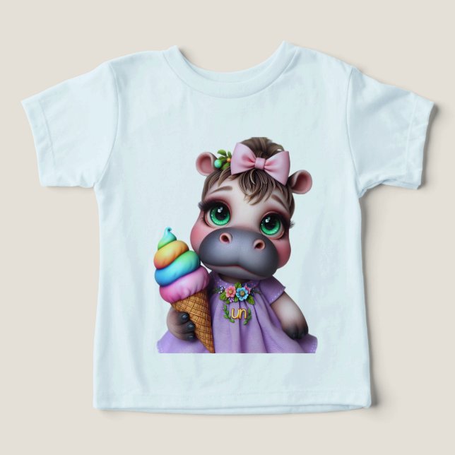 Camiseta Hippo num vestido lilás com Sorvete (Design frontal)