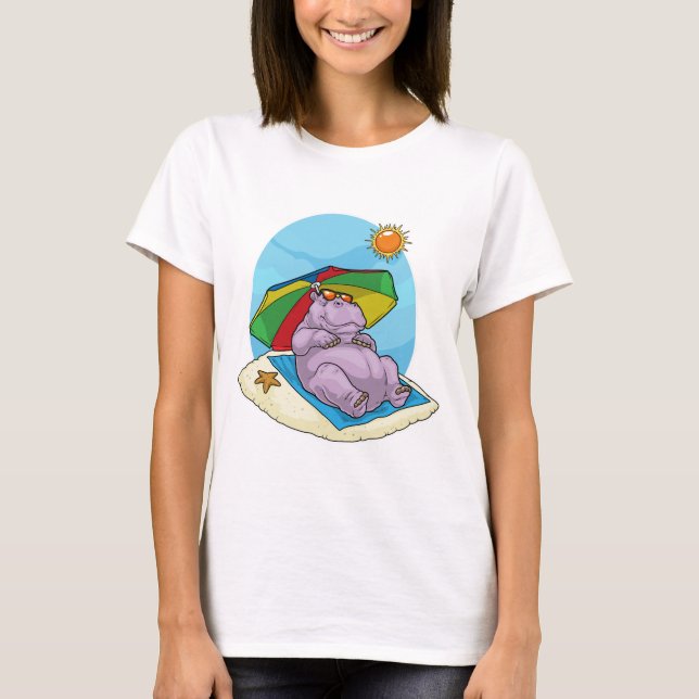 Camiseta Hippo Praia Guarda-chuva Verão (Frente)