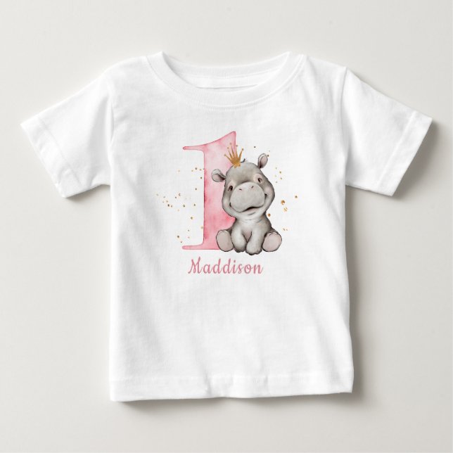 Camiseta Hippo Princess Baby Girl primeiro aniversario (Frente)