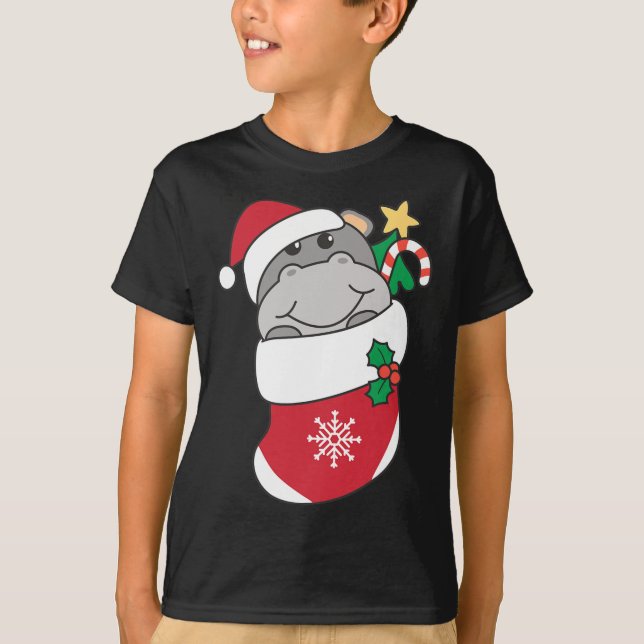 Camiseta Hippos Bonitos Em Meias De Natal Para O Natal (Frente)