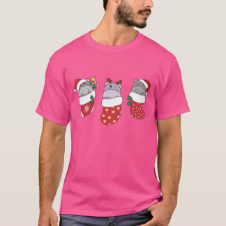 Camiseta Hippos Bonitos Em Meias De Natal Para O Natal