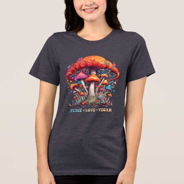 Camiseta Hippy Boho Cogumelo Paz Amor Vegano (Frente)