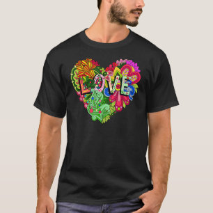 Camiseta Hippy Love Heart Colorful Floral E Flores De Sa