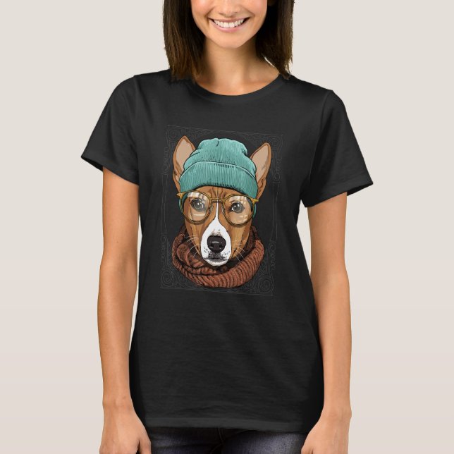 Camiseta Hipster African Basenji Animal Wearing Sunglasses  (Frente)