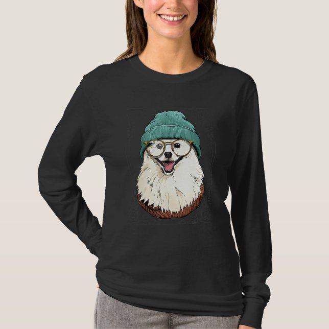 Camiseta Hipster American Eskimo Animal Wearing Sunglasses  (Frente)