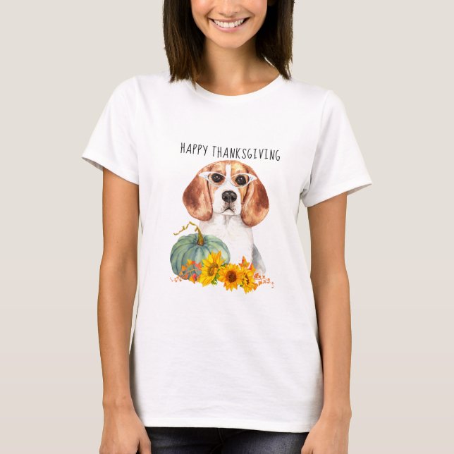 Camiseta Hipster Beagle - Ação de Graças Personalizável (Frente)
