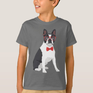 Camiseta Hipster Boston Terrier com vidros & laço vermelho