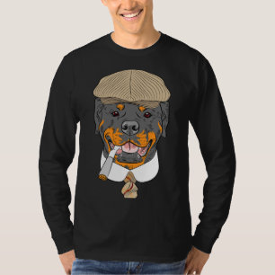 Camiseta Hipster Cão Rottweiler Raça Num Boné Castanho Com