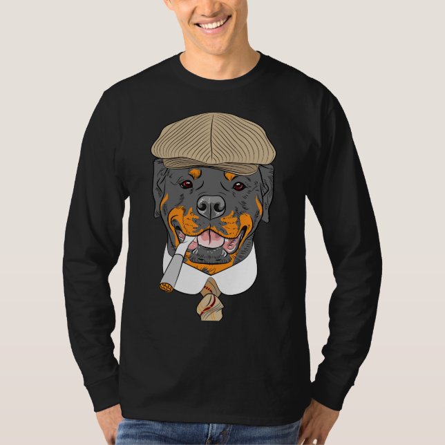Camiseta Hipster Cão Rottweiler Raça Num Boné Castanho Com  (Frente)