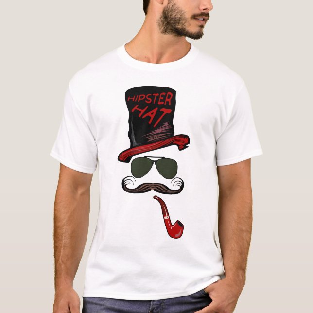 Camiseta hipster_chapeau_pipe_moustache_lunette_de_soleil_8 (Frente)