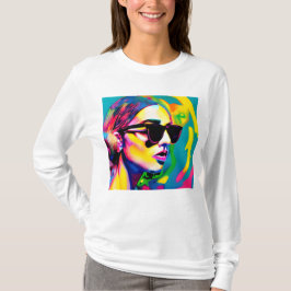 Camiseta Hipster Colorida Senhora nos óculos escuros