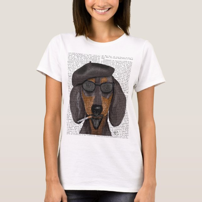 Camiseta Hipster Dachshund Black e Tan (Frente)