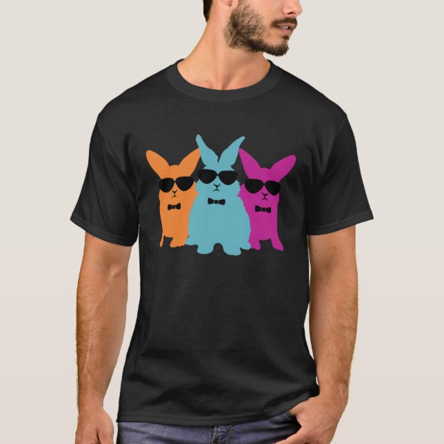 Camiseta Hipster Easter Bunny Cool Rabbits With Shades Hip  (Frente)
