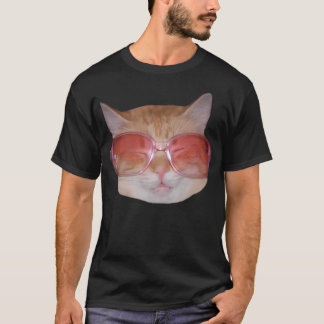 Camiseta Hipster Engraçado Gelado Gelado Gato Vestindo Ócul